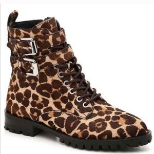 REBECCA MINKOFF Animal Print Boots Jaiden Calf Hair Leopard Combat Boots Size 8M